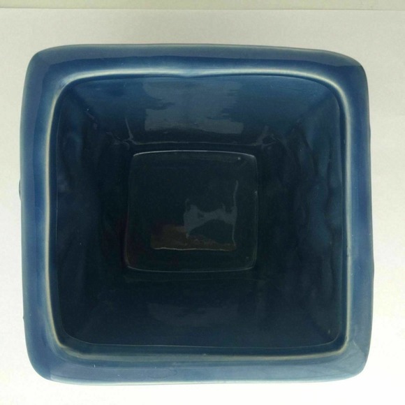 Blue Ceramic Planter Pot Glazed Raised Flower Faux Diamond Decorative Design - Picture 4 of 4